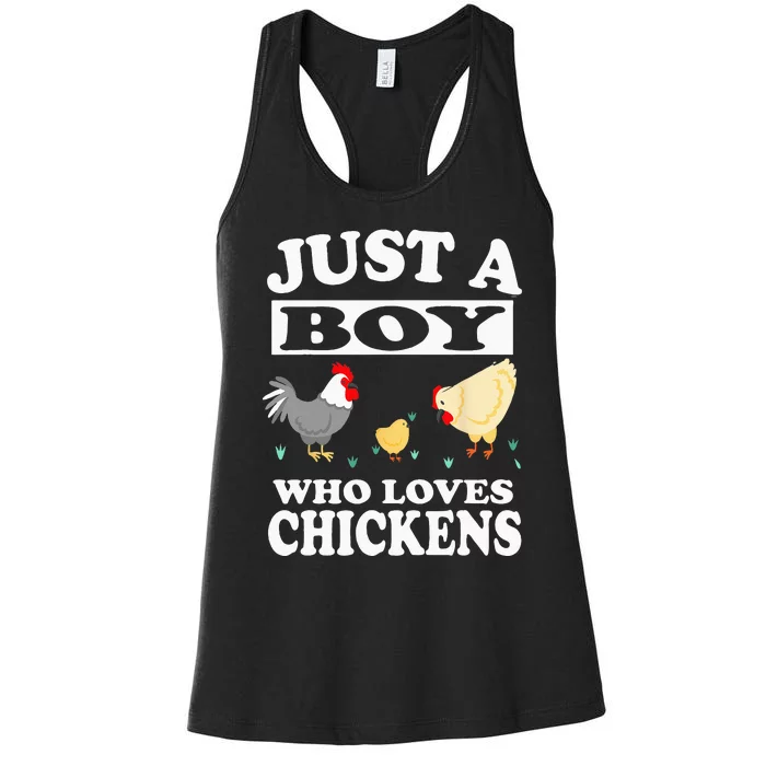 Just A Boy Who Loves Chickens Farm Chicken Gift Women's Racerback Tank