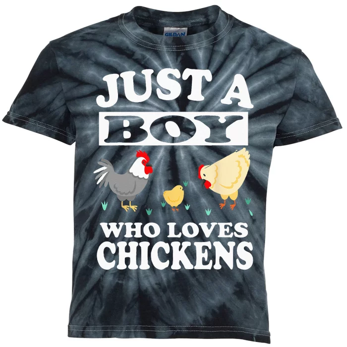 Just A Boy Who Loves Chickens Farm Chicken Gift Kids Tie-Dye T-Shirt