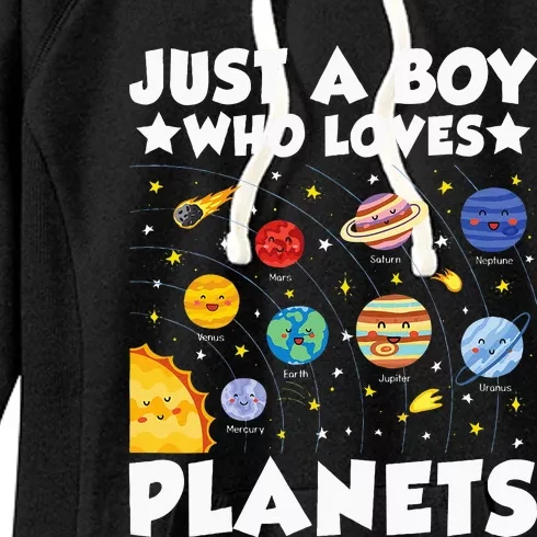 Just A Boy Who Loves Planets Solar System Space Science Geek Women's Fleece Hoodie