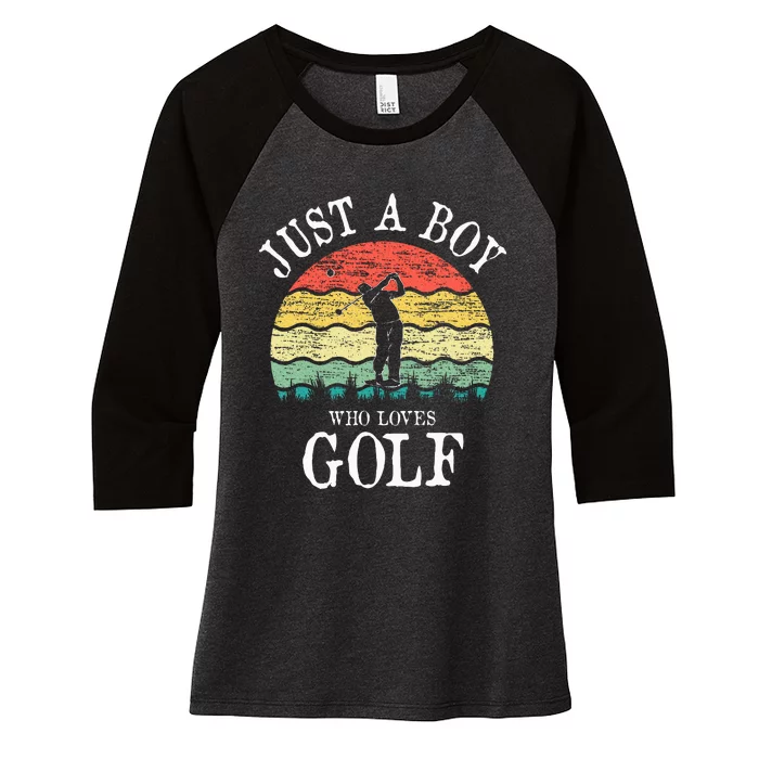 Just A Boy Who Loves Golf Women's Tri-Blend 3/4-Sleeve Raglan Shirt