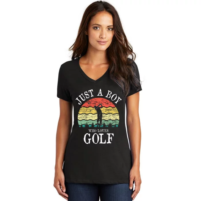 Just A Boy Who Loves Golf Women's V-Neck T-Shirt