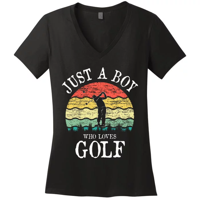 Just A Boy Who Loves Golf Women's V-Neck T-Shirt