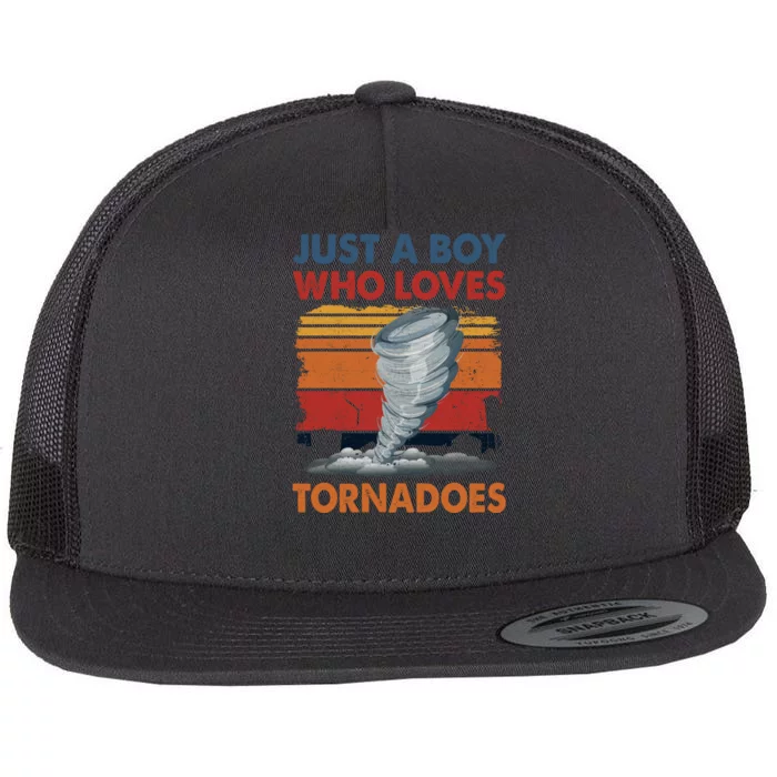 Just A Boy Who Loves Tornado Weather Storm Tornado Chaser Flat Bill Trucker Hat