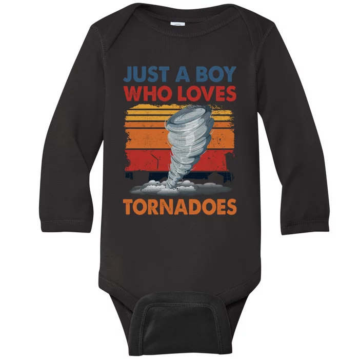 Just A Boy Who Loves Tornado Weather Storm Tornado Chaser Baby Long Sleeve Bodysuit