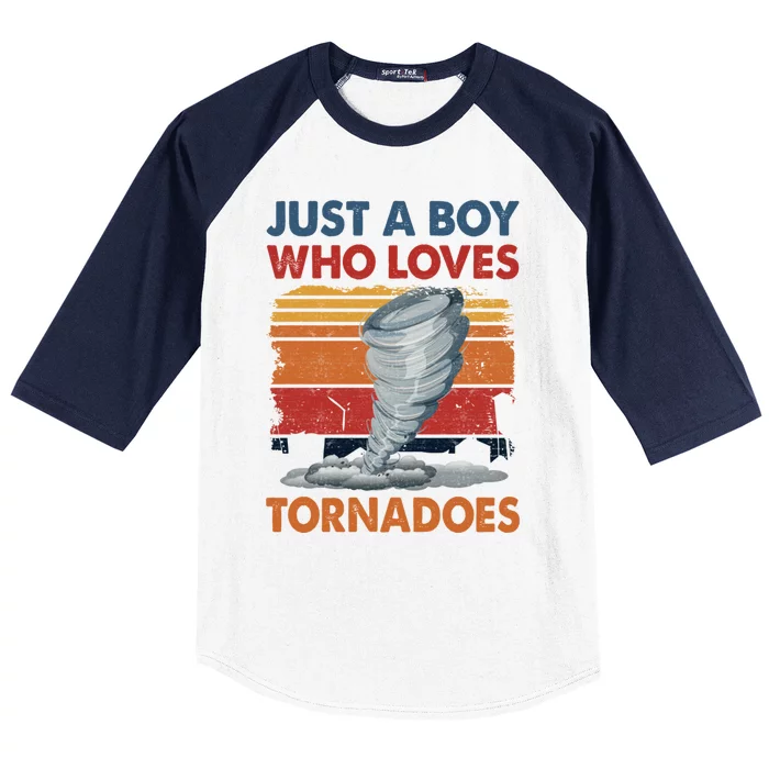 Just A Boy Who Loves Tornado Weather Storm Tornado Chaser Baseball Sleeve Shirt