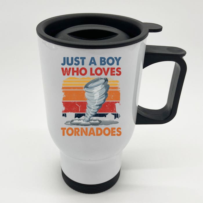 Just A Boy Who Loves Tornado Weather Storm Tornado Chaser Front & Back Stainless Steel Travel Mug