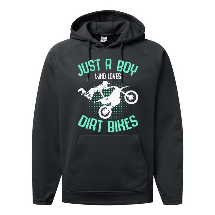 Just A Boy Who Loves Dirt Bikes Motocross Enduro Dirt Biking Performance Fleece Hoodie