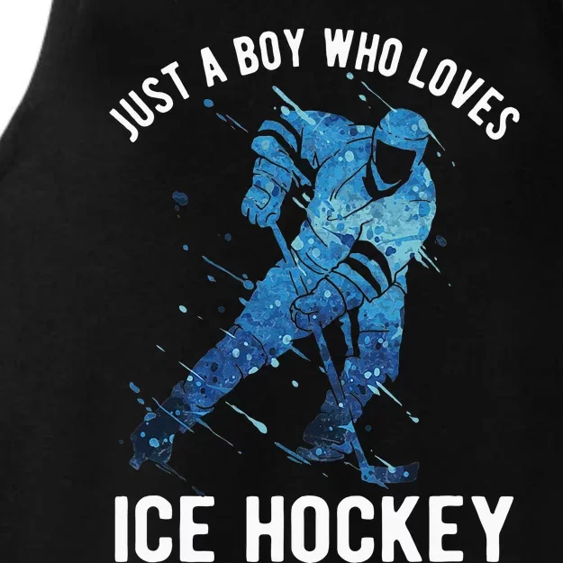 Just A Boy Who Loves Ice Hockey Ladies Tri-Blend Wicking Tank