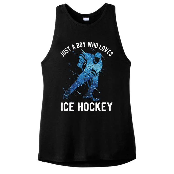 Just A Boy Who Loves Ice Hockey Ladies Tri-Blend Wicking Tank