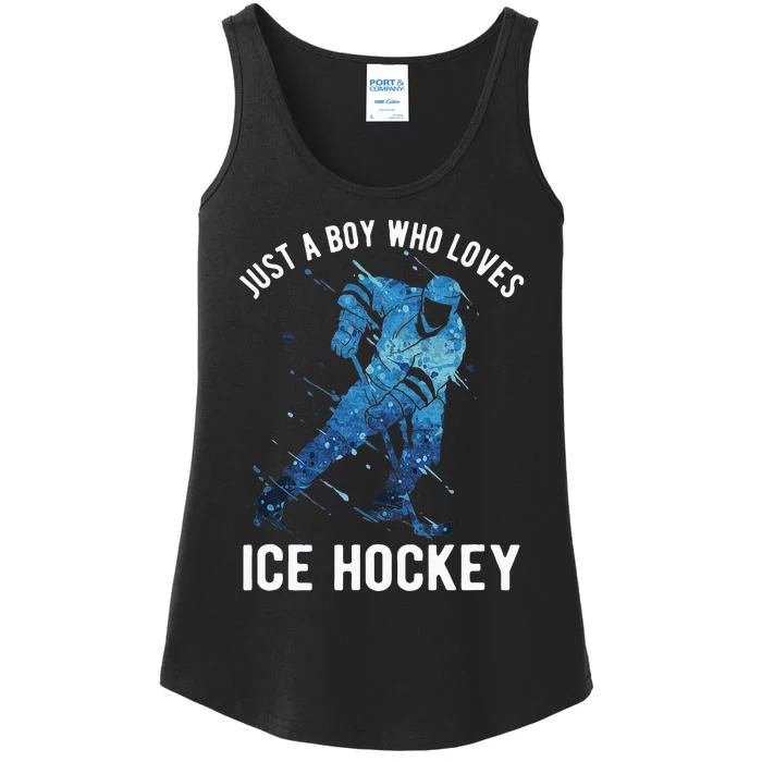 Just A Boy Who Loves Ice Hockey Ladies Essential Tank