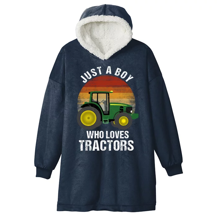 Just A Boy Who Loves Tractors Hooded Wearable Blanket