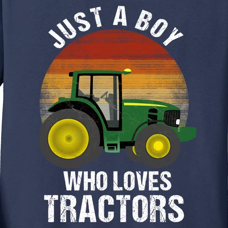 Just A Boy Who Loves Tractors Kids Long Sleeve Shirt