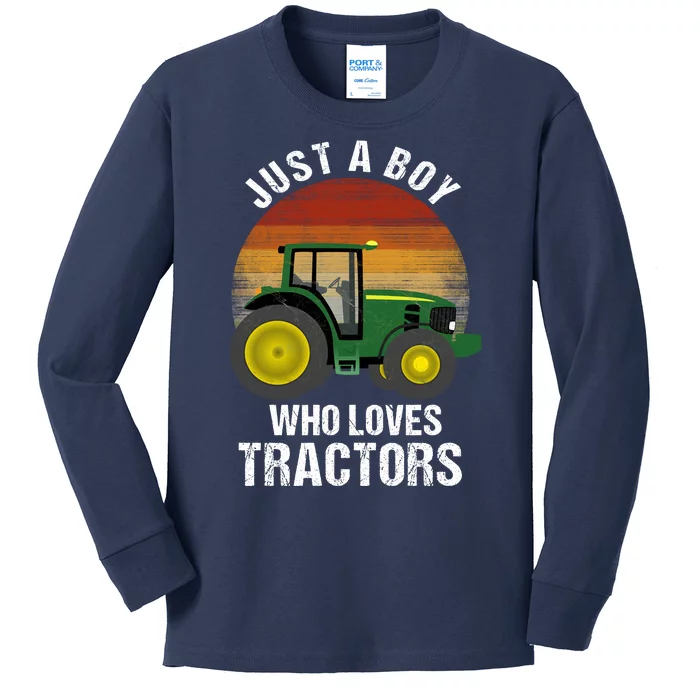 Just A Boy Who Loves Tractors Kids Long Sleeve Shirt