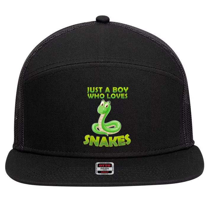 Just A Boy Who Loves Snakes Snake Lover Gift 7 Panel Mesh Trucker Snapback Hat