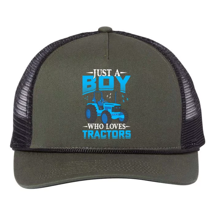 Just A Boy Who Loves Tractors Farm Boy Retro Rope Trucker Hat Cap