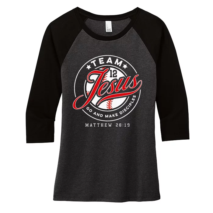 Jesus And Baseball Team Jesus Christian Matthew 2819 Verse Women's Tri-Blend 3/4-Sleeve Raglan Shirt