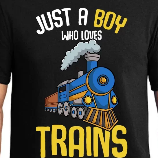 Just A Boy Who Loves Trains Locomotive Train Pajama Set