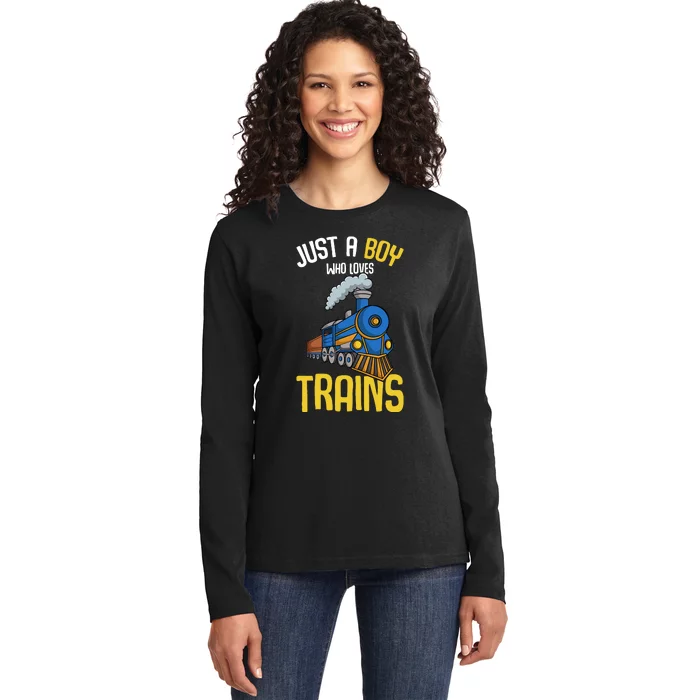 Just A Boy Who Loves Trains Locomotive Train Ladies Long Sleeve Shirt