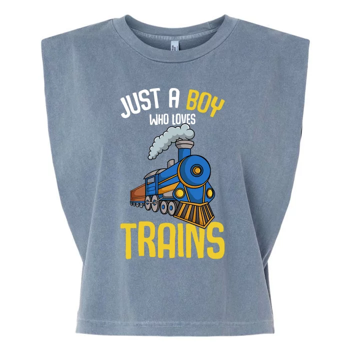 Just A Boy Who Loves Trains Locomotive Train Garment-Dyed Women's Muscle Tee