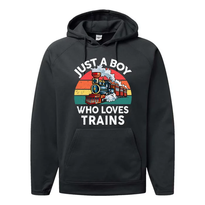 Just A Boy Who Loves Trains Train Performance Fleece Hoodie