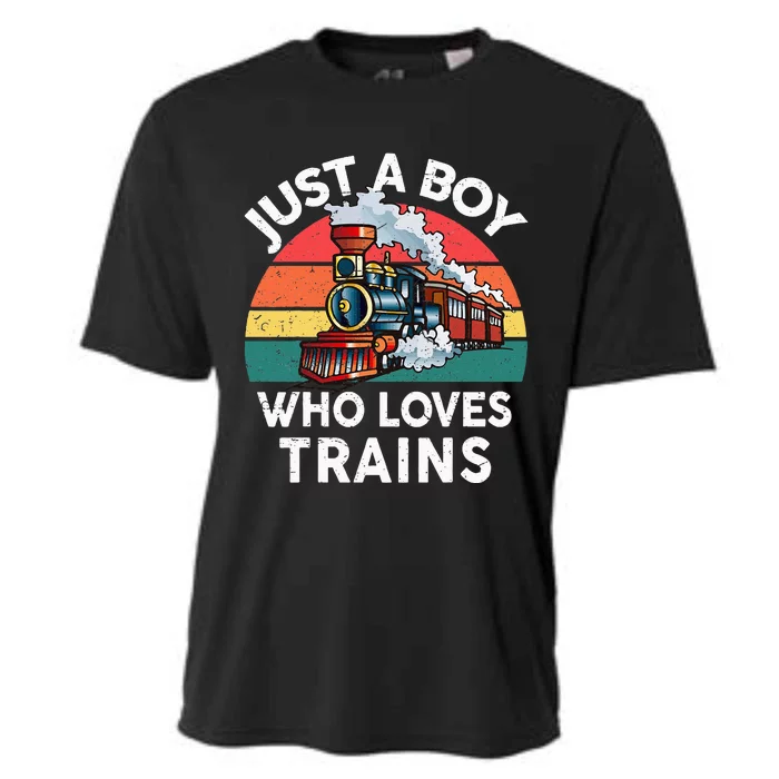 Just A Boy Who Loves Trains Train Cooling Performance Crew T-Shirt