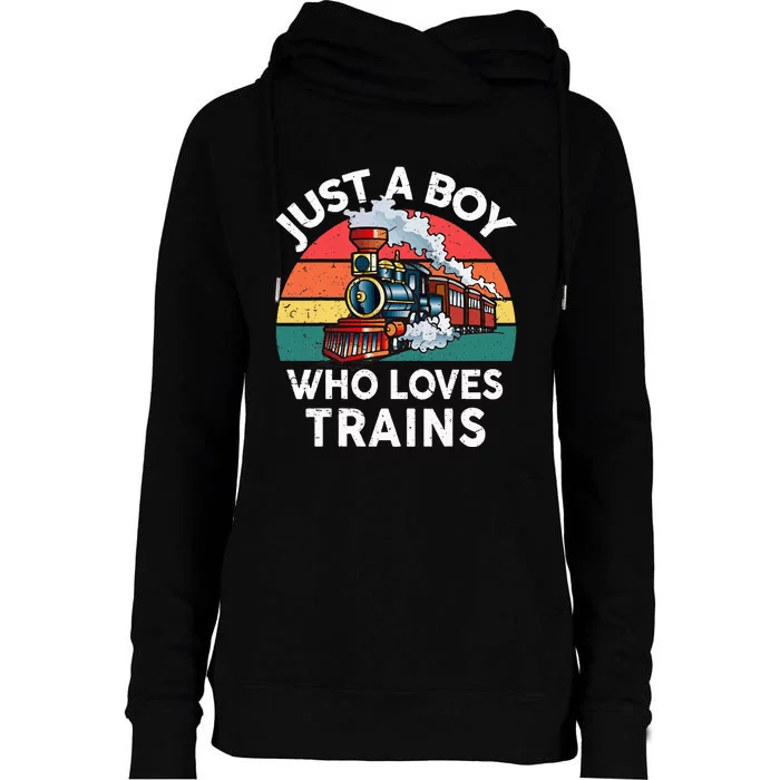 Just A Boy Who Loves Trains Train Womens Funnel Neck Pullover Hood