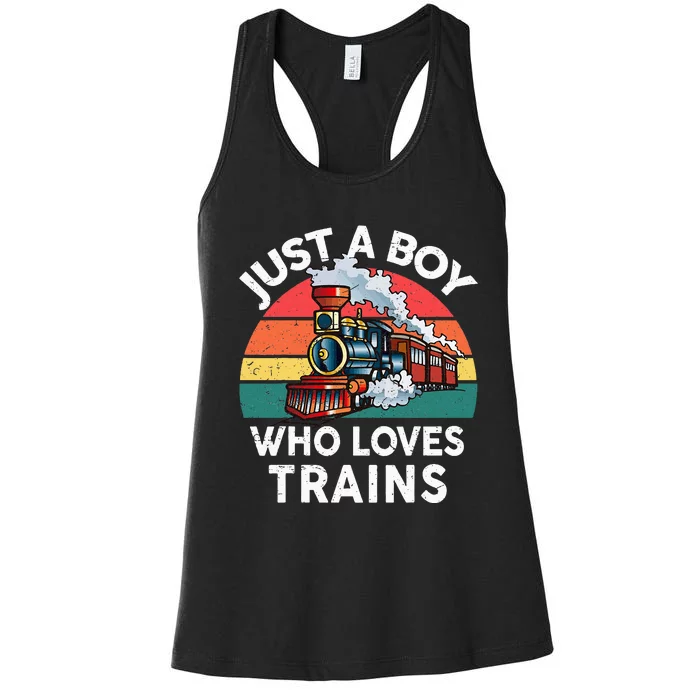 Just A Boy Who Loves Trains Train Women's Racerback Tank