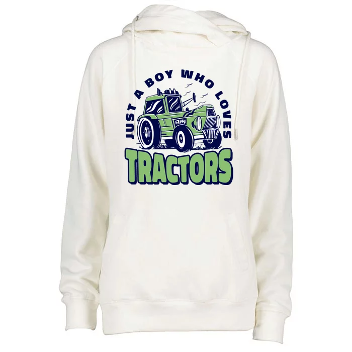 Just A Boy Who Loves Tractors Womens Funnel Neck Pullover Hood