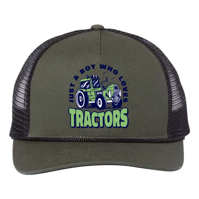 Just A Boy Who Loves Tractors Retro Rope Trucker Hat Cap