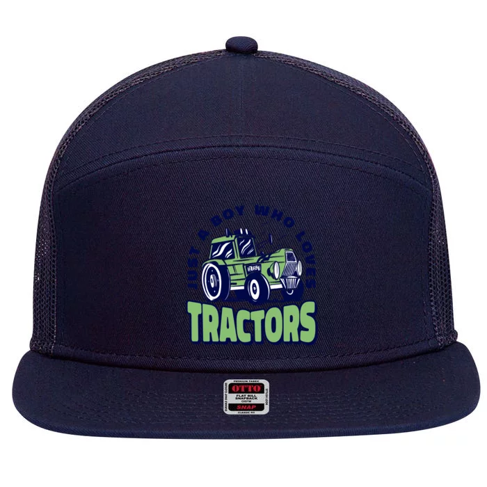 Just A Boy Who Loves Tractors 7 Panel Mesh Trucker Snapback Hat