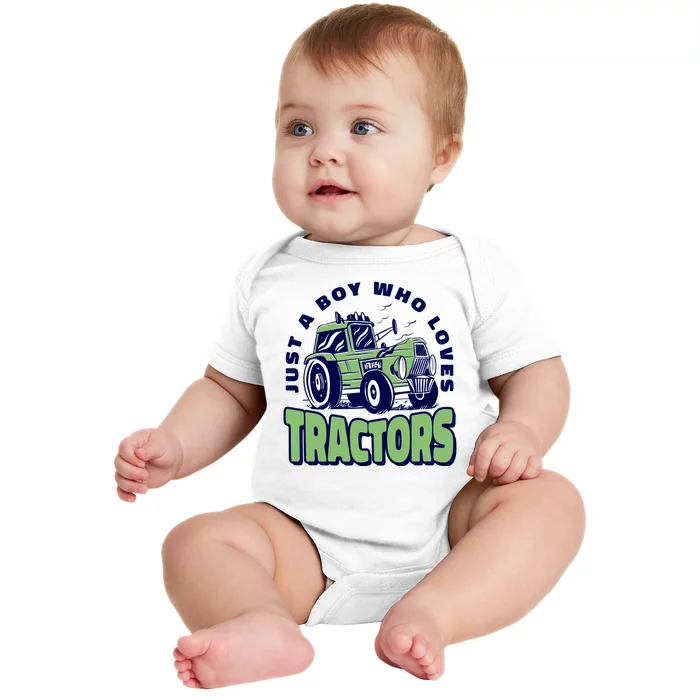 Just A Boy Who Loves Tractors Baby Bodysuit