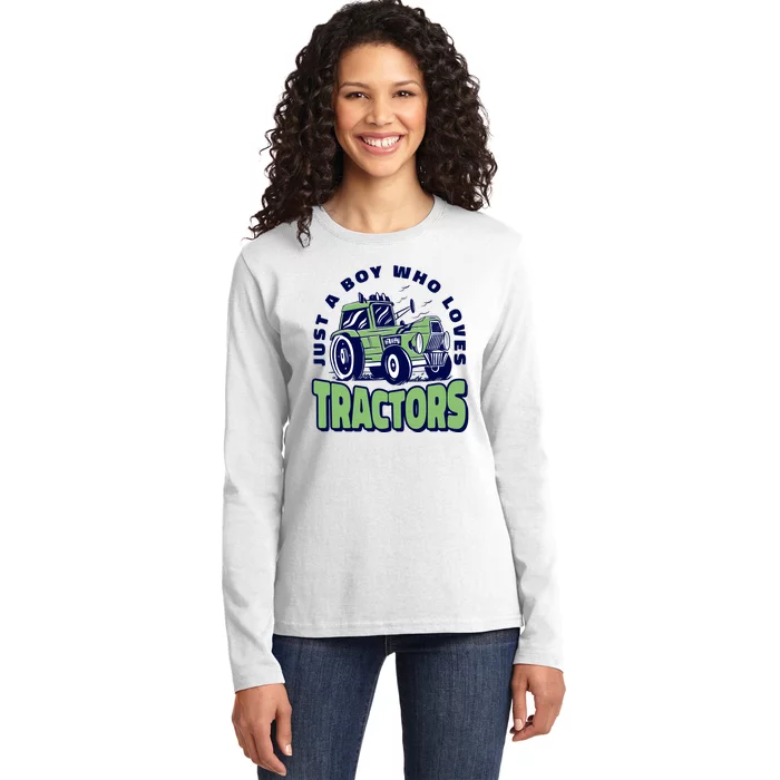 Just A Boy Who Loves Tractors Ladies Long Sleeve Shirt