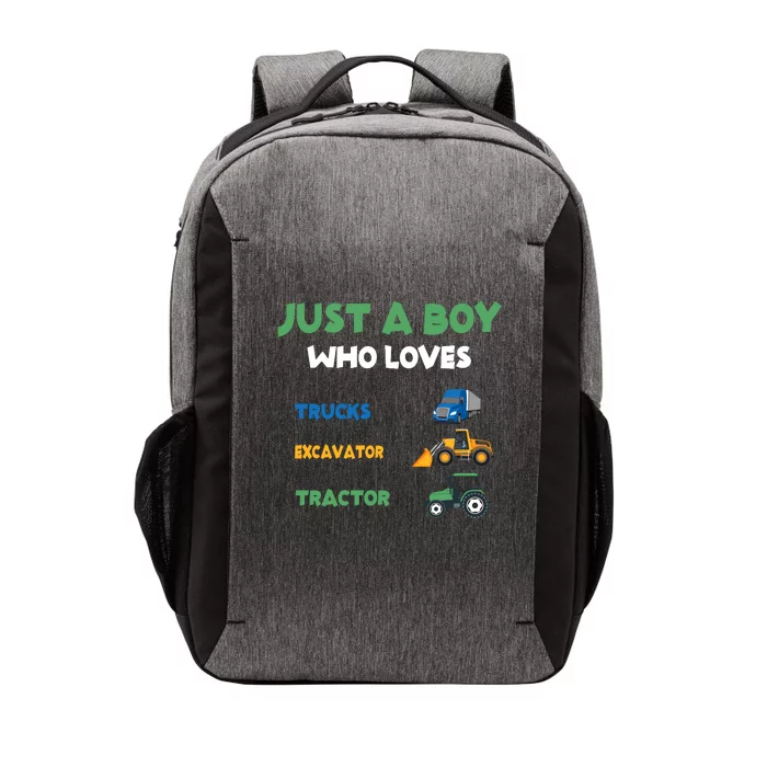 Just A Boy Who Loves Trucks Excavators Tractors Vehicle Vector Backpack