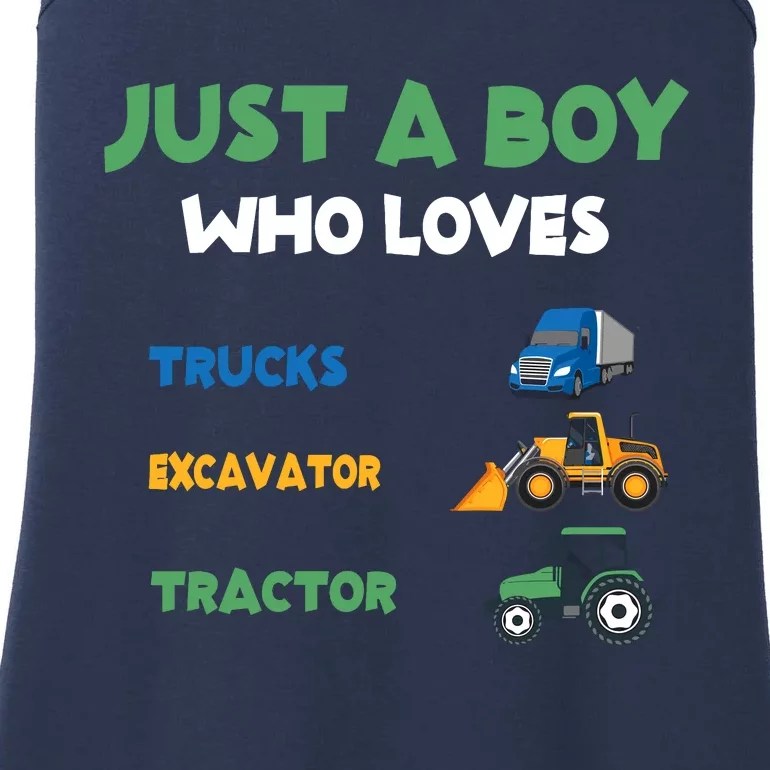 Just A Boy Who Loves Trucks Excavators Tractors Vehicle Ladies Essential Tank