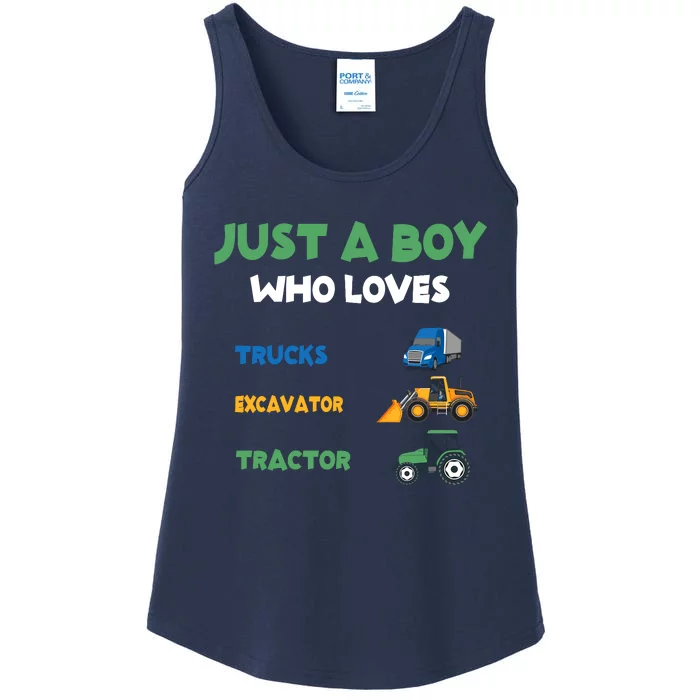 Just A Boy Who Loves Trucks Excavators Tractors Vehicle Ladies Essential Tank