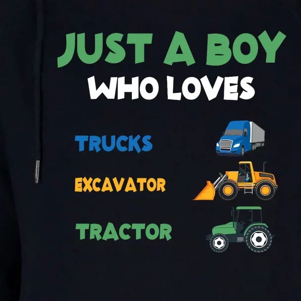 Just A Boy Who Loves Trucks Excavators Tractors Vehicle Womens Funnel Neck Pullover Hood