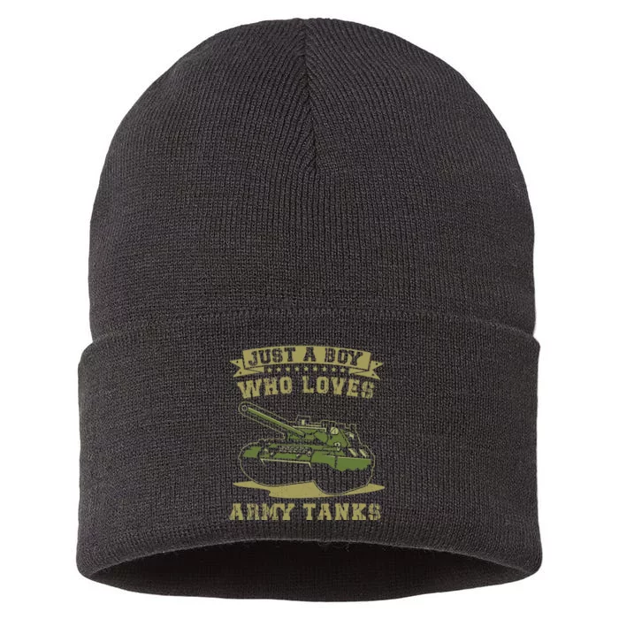 Just A Boy Who Loves Army Tanks Military WW2 Tanks Sustainable Knit Beanie