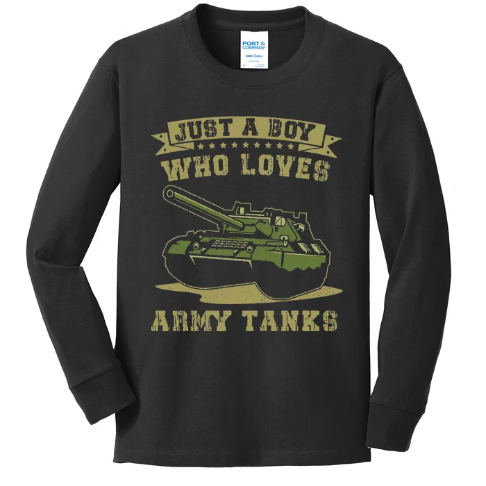 Just A Boy Who Loves Army Tanks Military WW2 Tanks Kids Long Sleeve Shirt