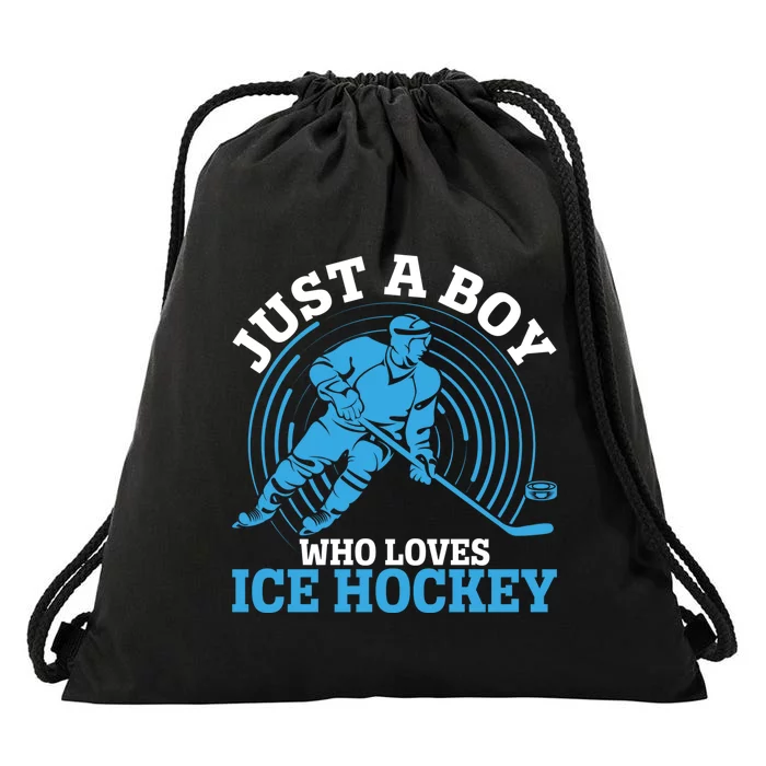 Just A Boy Who Loves Ice Hockey For Hockey Boy Drawstring Bag