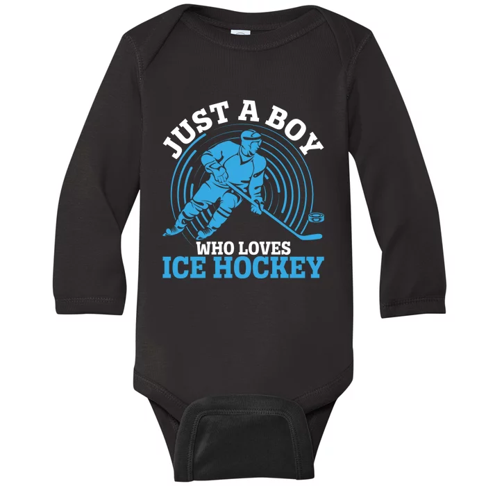 Just A Boy Who Loves Ice Hockey For Hockey Boy Baby Long Sleeve Bodysuit