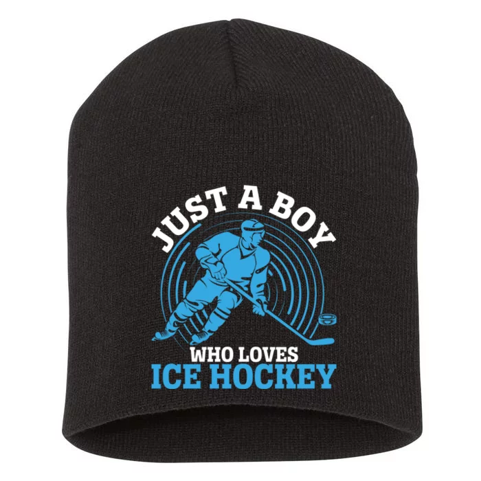 Just A Boy Who Loves Ice Hockey For Hockey Boy Short Acrylic Beanie