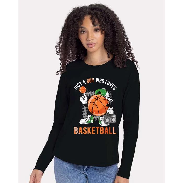 Just A Bo Y Who Loves Basketball Womens Cotton Relaxed Long Sleeve T-Shirt