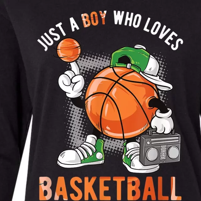 Just A Bo Y Who Loves Basketball Womens Cotton Relaxed Long Sleeve T-Shirt