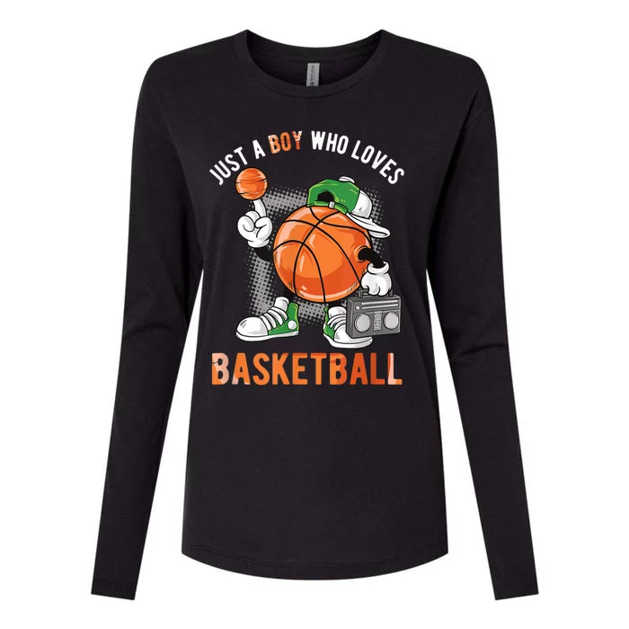 Just A Bo Y Who Loves Basketball Womens Cotton Relaxed Long Sleeve T-Shirt