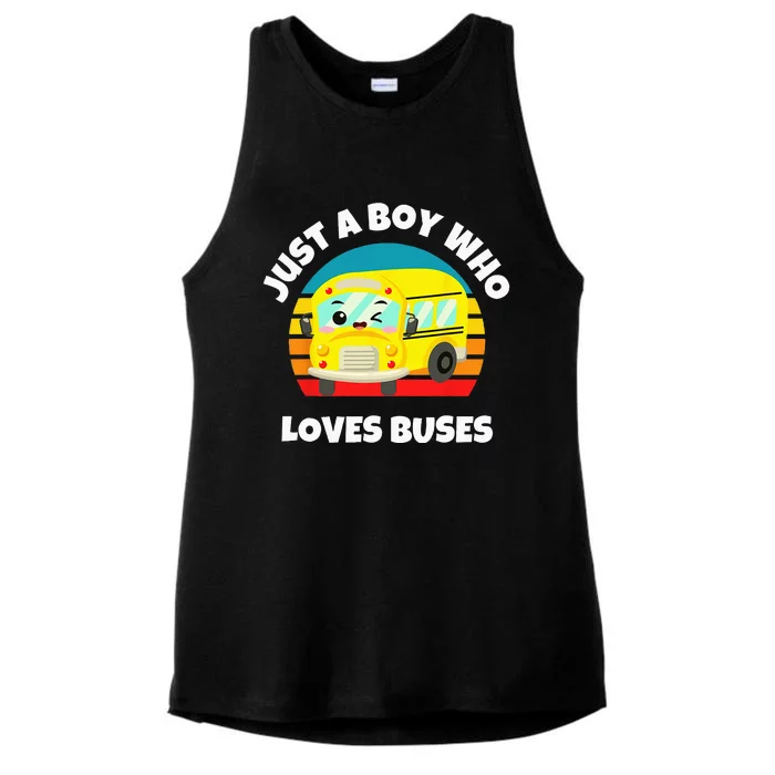 Just A Boy Who Loves Buses Birthday Yellow School Bus Lover Ladies Tri-Blend Wicking Tank