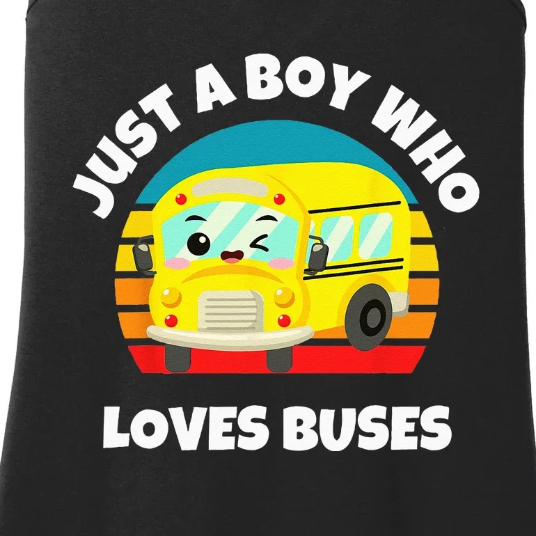 Just A Boy Who Loves Buses Birthday Yellow School Bus Lover Ladies Essential Tank