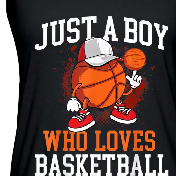 Just A Bo Y Who Loves Basketball Player Hoops Ladies Essential Flowy Tank