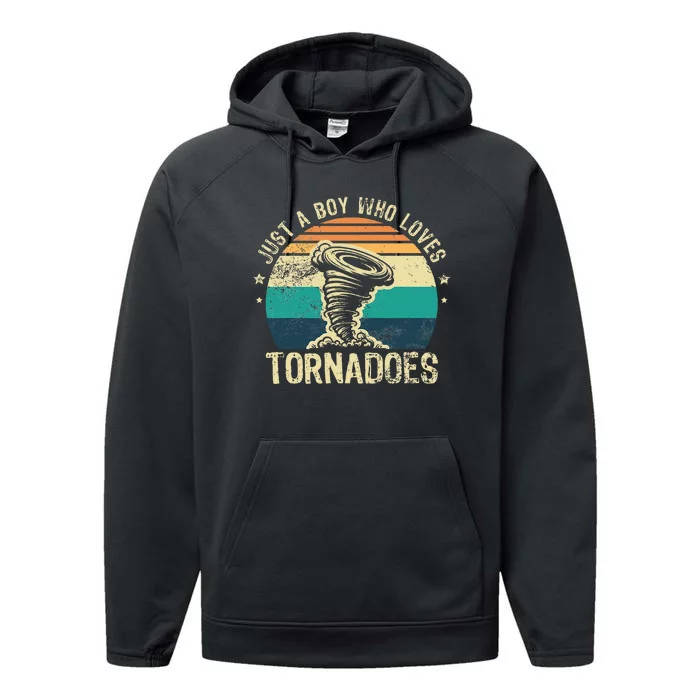 Just A Boy Who Loves Tornadoes Meteorologist Tornado Chaser Performance Fleece Hoodie