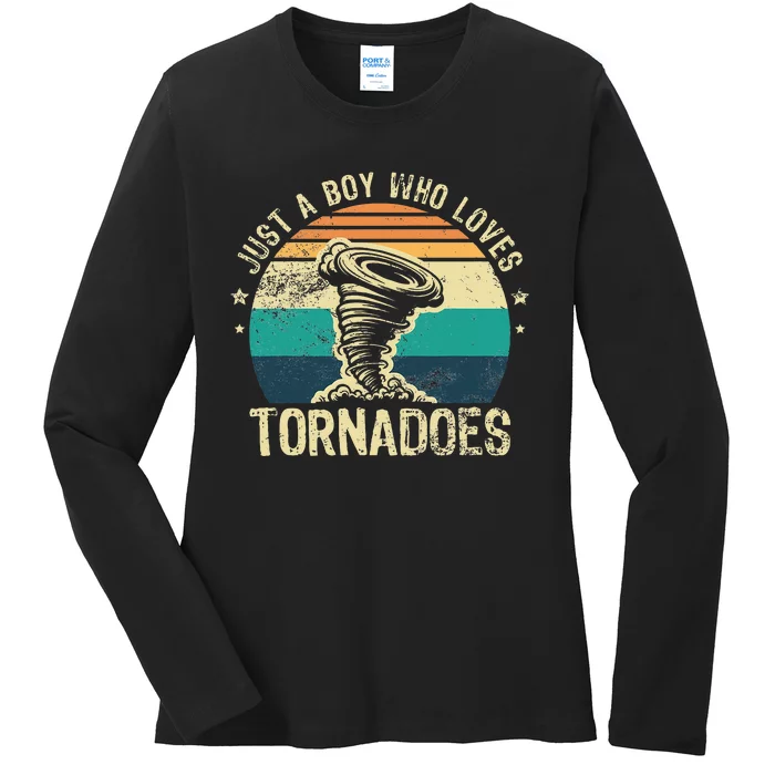 Just A Boy Who Loves Tornadoes Meteorologist Tornado Chaser Ladies Long Sleeve Shirt