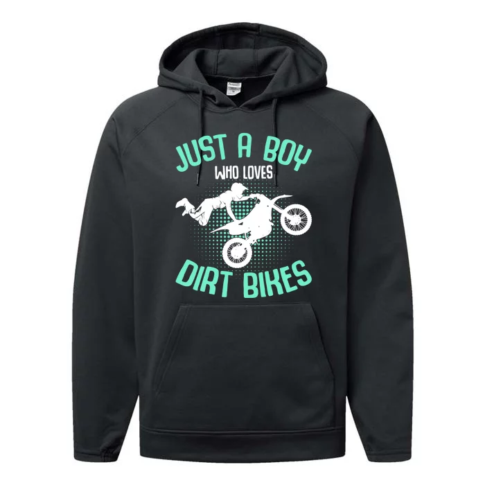 Just A Boy Who Loves Dirt Bikes Motocross Enduro Dirt Biking Performance Fleece Hoodie